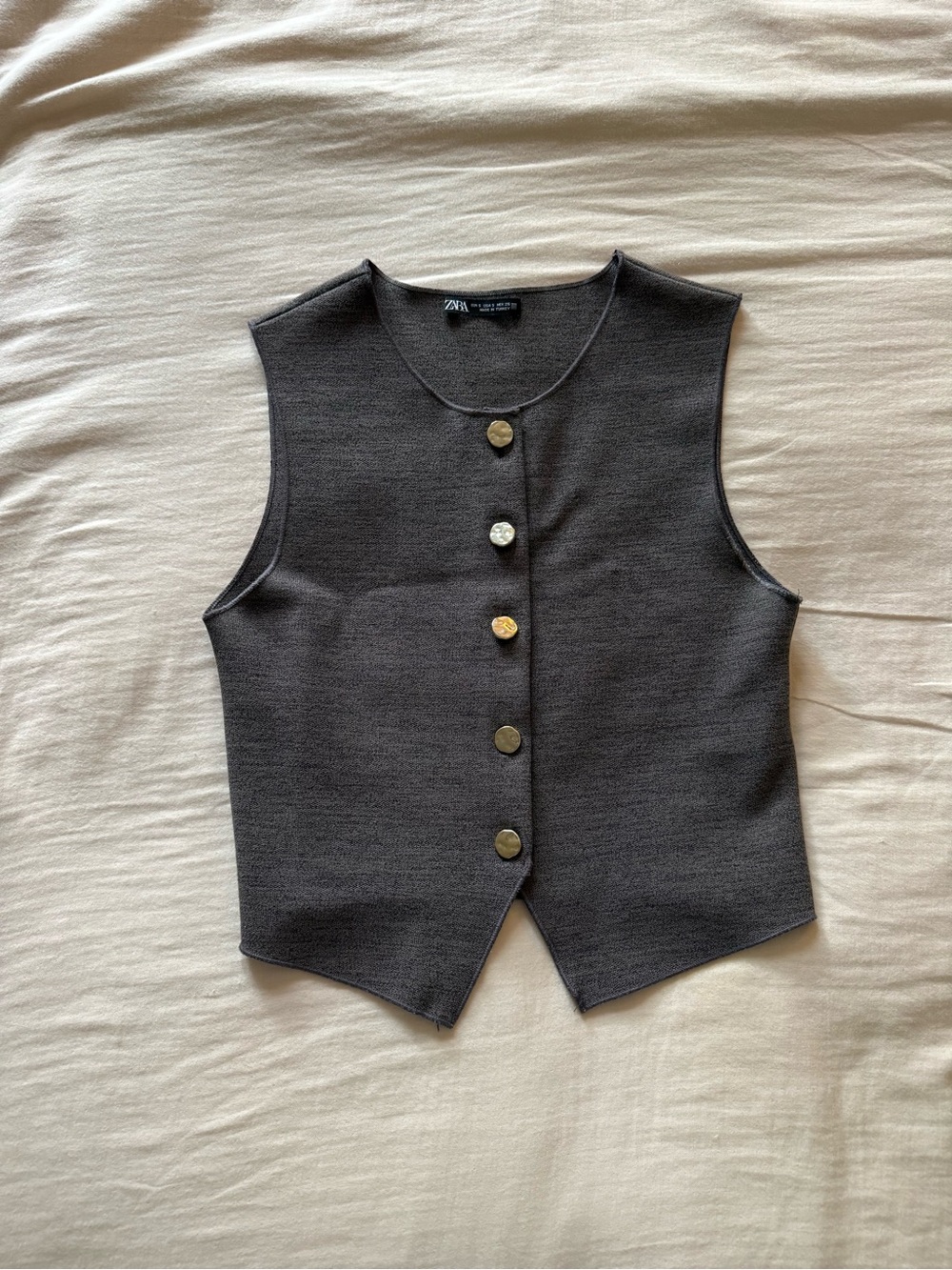 Zara Dark Gray Sleeveless Knit Button Vest